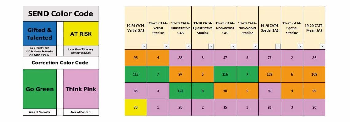 The student progress sheet brings together scores from CAT4, NGRT and the school’s internal assessment to provide a complete picture of each student.